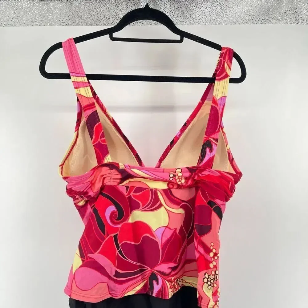 Fanta Sizer Suit Women’s Size 14 Floral Tankini Swimsuit Red Pink Twist Front
